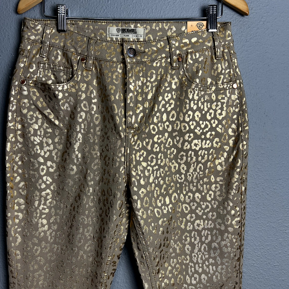 Rock & Roll Denim Ladies 30x30 Metallic Gold Cheetah High Rise Flare Disco Jeans - Picture 2 of 14